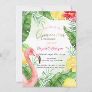 Invitación Watercolor Summer Flamingo Quinceanera
