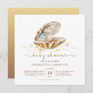 Invitación Watercolor Summer Ocean Little Pearl Baby Shower
