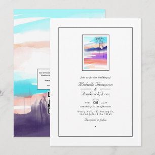Invitación Watercolor Summer QR Code RSVP Beach Wedding