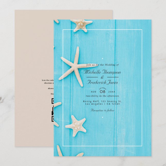 Invitación Watercolor Summer QR Code RSVP Beach Wedding (Anverso / Reverso)