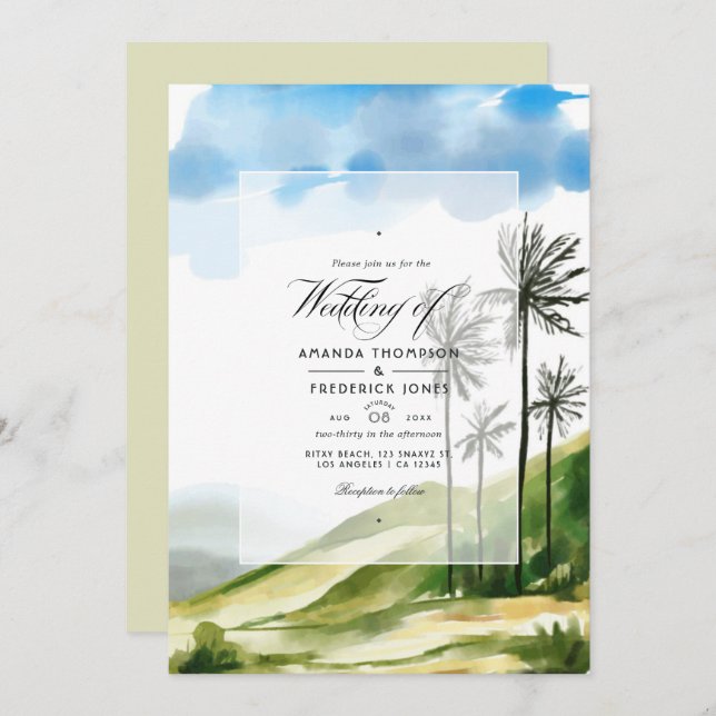Invitación Watercolor Summer QR Code RSVP Beach Wedding (Anverso / Reverso)