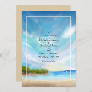 Invitación Watercolor Summer QR Code RSVP Beach Wedding