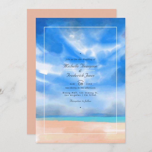 Invitación Watercolor Summer QR Code RSVP Beach Wedding (Anverso / Reverso)