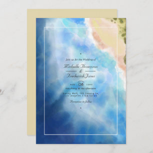 Invitación Watercolor Summer QR Code RSVP Beach Wedding