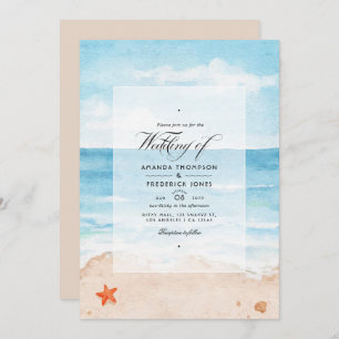 Invitación Watercolor Summer QR Code RSVP Beach Wedding