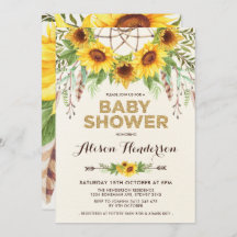 Watercolor Sunflower Baby Shower Rustic Bohemian