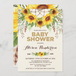 Invitación Watercolor Sunflower Baby Shower Rustic Bohemian