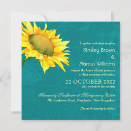 Invitación Watercolor Sunflower Blue Jade Boda