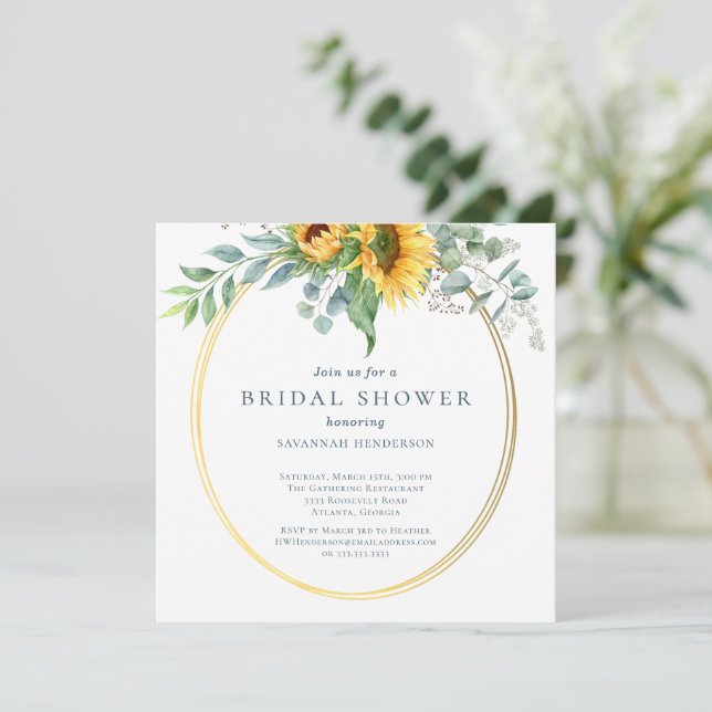 Invitación Watercolor Sunflower Eucalyptus Bridal Shower (Anverso de pie)