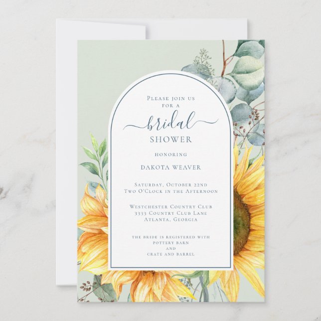 Invitación Watercolor Sunflower Eucalyptus Bridal Shower Invi (Anverso)