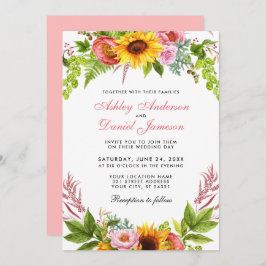 Invitación Watercolor Sunflower Floral Boda rosa
