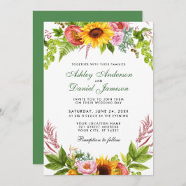 Invitación Watercolor Sunflower Floral Boda Verde