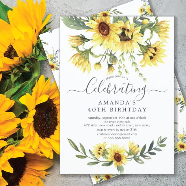 Invitación Watercolor Sunflower Floral Fiesta de cumpleaños (Subido por el creador)
