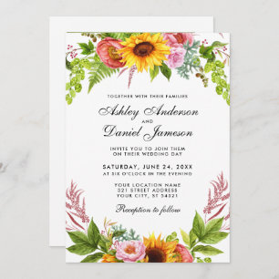 Invitación Watercolor Sunflower Floral Photo Boda