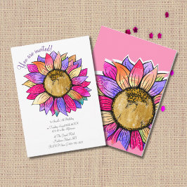 Invitación Watercolor Sunflower Floral Pink & Purple Birthday
