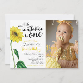 Invitación Watercolor Sunflower Foto Primer cumpleaños