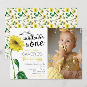 Invitación Watercolor Sunflower Foto Primer cumpleaños