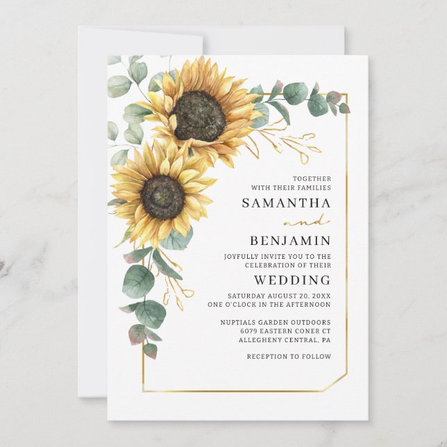 Invitación Watercolor Sunflower Greenery deja Boda (Anverso)