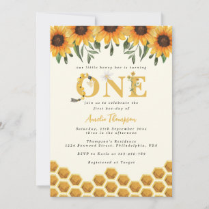 Invitación Watercolor Sunflower Honeycomb Primer Día de Abeja