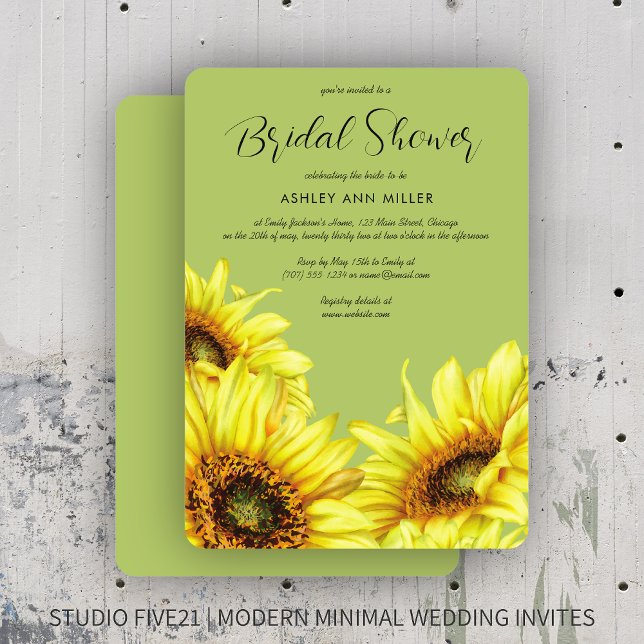 Invitación Watercolor Sunflower Light Green Wedding Shower (Subido por el creador)