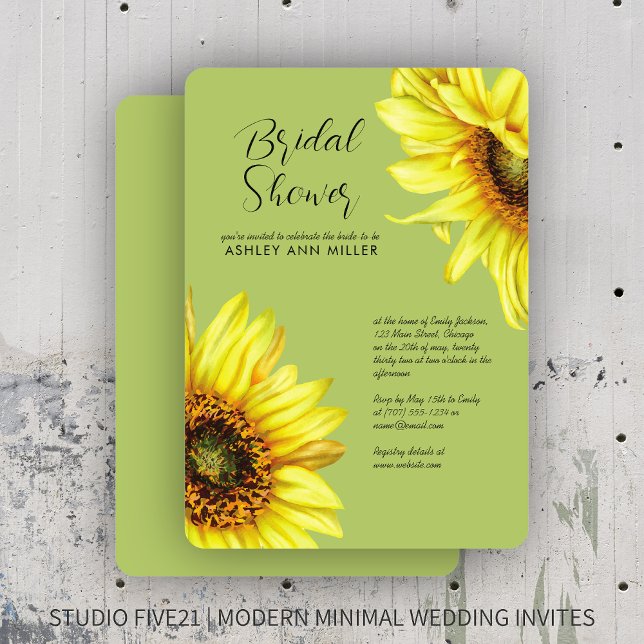 Invitación Watercolor Sunflower Light Green Wedding Shower (Subido por el creador)