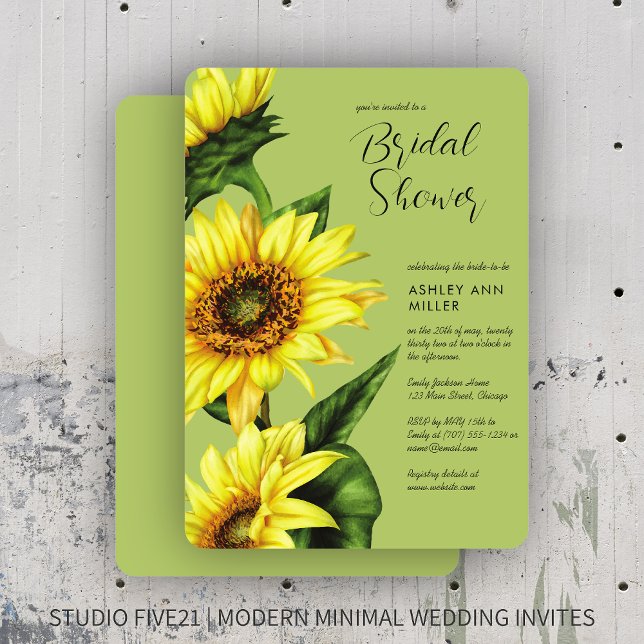 Invitación Watercolor Sunflower Light Green Wedding Shower (Subido por el creador)