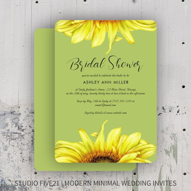 Invitación Watercolor Sunflower Light Green Wedding Shower (Subido por el creador)