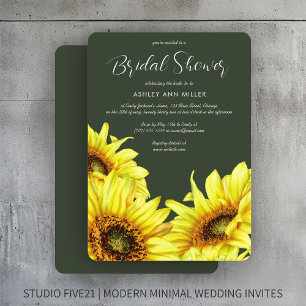 Invitación Watercolor Sunflower Moss Green Wedding Shower