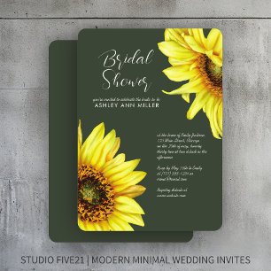 Invitación Watercolor Sunflower Moss Green Wedding Shower