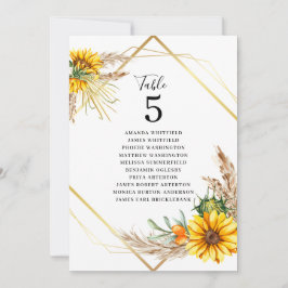 Invitación Watercolor Sunflower Rustic Boda Número de tabla