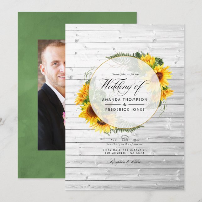 Invitación Watercolor Sunflower Rustic Country Barn Boda (Anverso / Reverso)