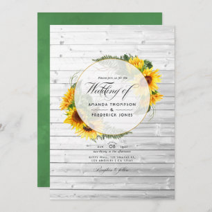 Invitación Watercolor Sunflower Rustic Country Barn Boda