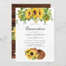 Invitación Watercolor Sunflower Rustic Western Quinceañera