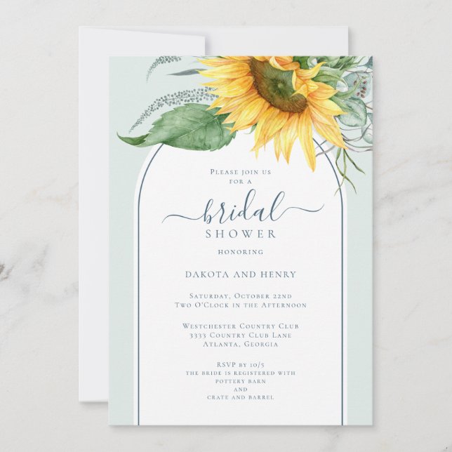 Invitación Watercolor Sunflower Script Parejas Ducha de novia (Anverso)