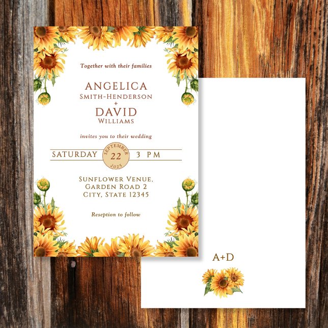 Invitación Watercolor Sunflower White Wedding Invitation (Subido por el creador)