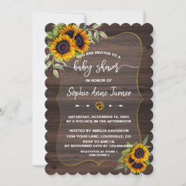 Invitación Watercolor Sunflower Wood Handwriter Baby Shower