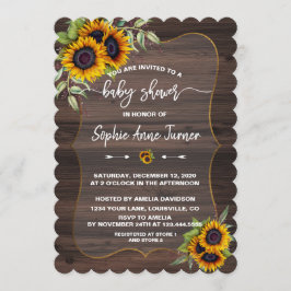 Invitación Watercolor Sunflower Wood Handwriter Baby Shower