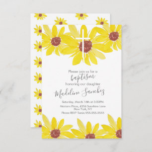 Invitación Watercolor Sunflowers Baptism Hand Pintado
