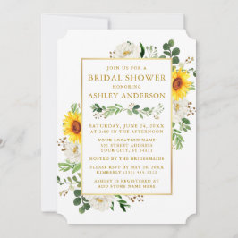 Invitación Watercolor Sunflowers Bridal Shower White Flour