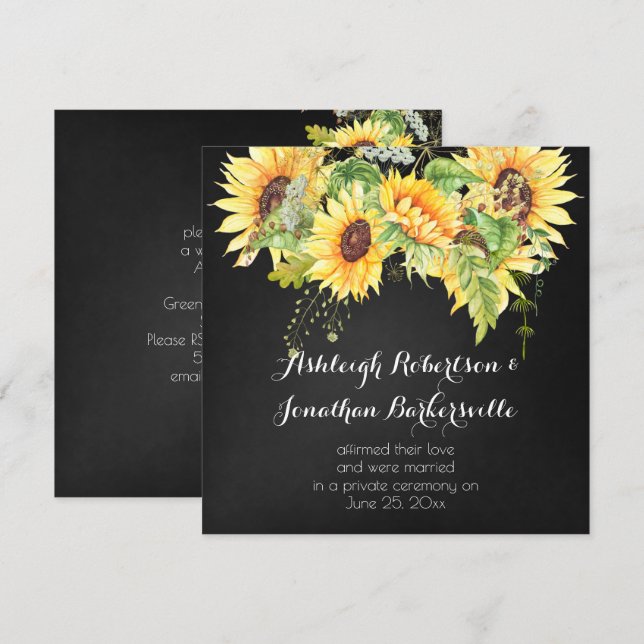 Invitación Watercolor Sunflowers Chalk Board Post Boda (Anverso / Reverso)