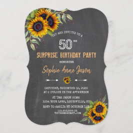 Invitación Watercolor Sunflowers Chalkboard 50 Cumpleaños