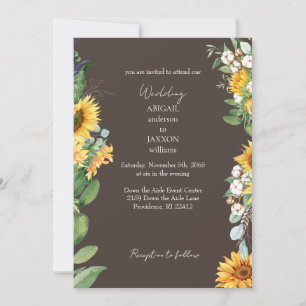 Invitación Watercolor Sunflowers Dark Brown Boda