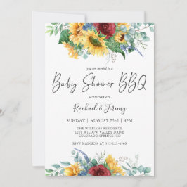 Invitación Watercolor Sunflowers Floral Baby Shower BBQ