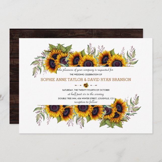 Invitación Watercolor Sunflowers Frame Old Barn Boda (Anverso / Reverso)