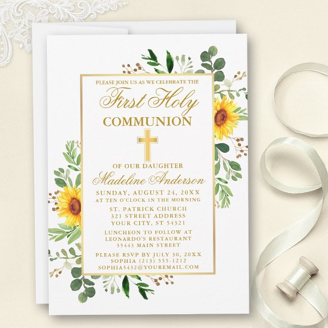 Invitación Watercolor Sunflowers Greeneration First Community (Customize to change text color, size, style or to add photos or more text to back of card.)