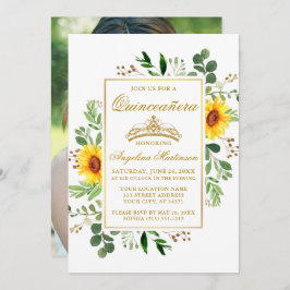 Invitación Watercolor Sunflowers Greenery Quinceanera Photo