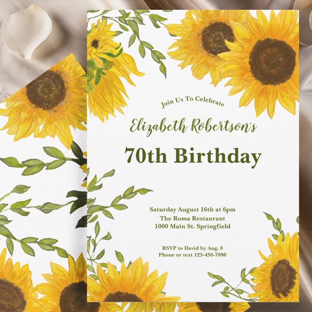 Invitación Watercolor Sunflowers Women's 70th Birthday  (Subido por el creador)