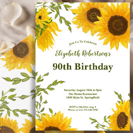 Invitación Watercolor Sunflowers Women's 90th Birthday 
