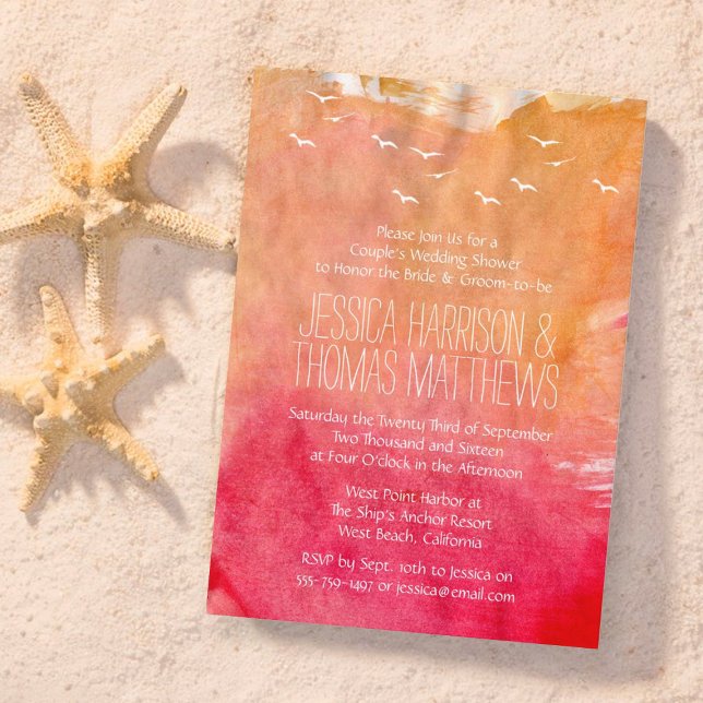 Invitación Watercolor Sunset Beach Couple's Wedding Shower (Subido por el creador)