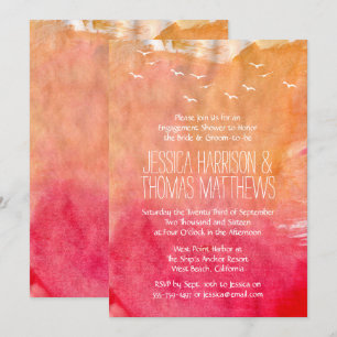 Invitación Watercolor Sunset Beach Engagement Shower Or Fiest